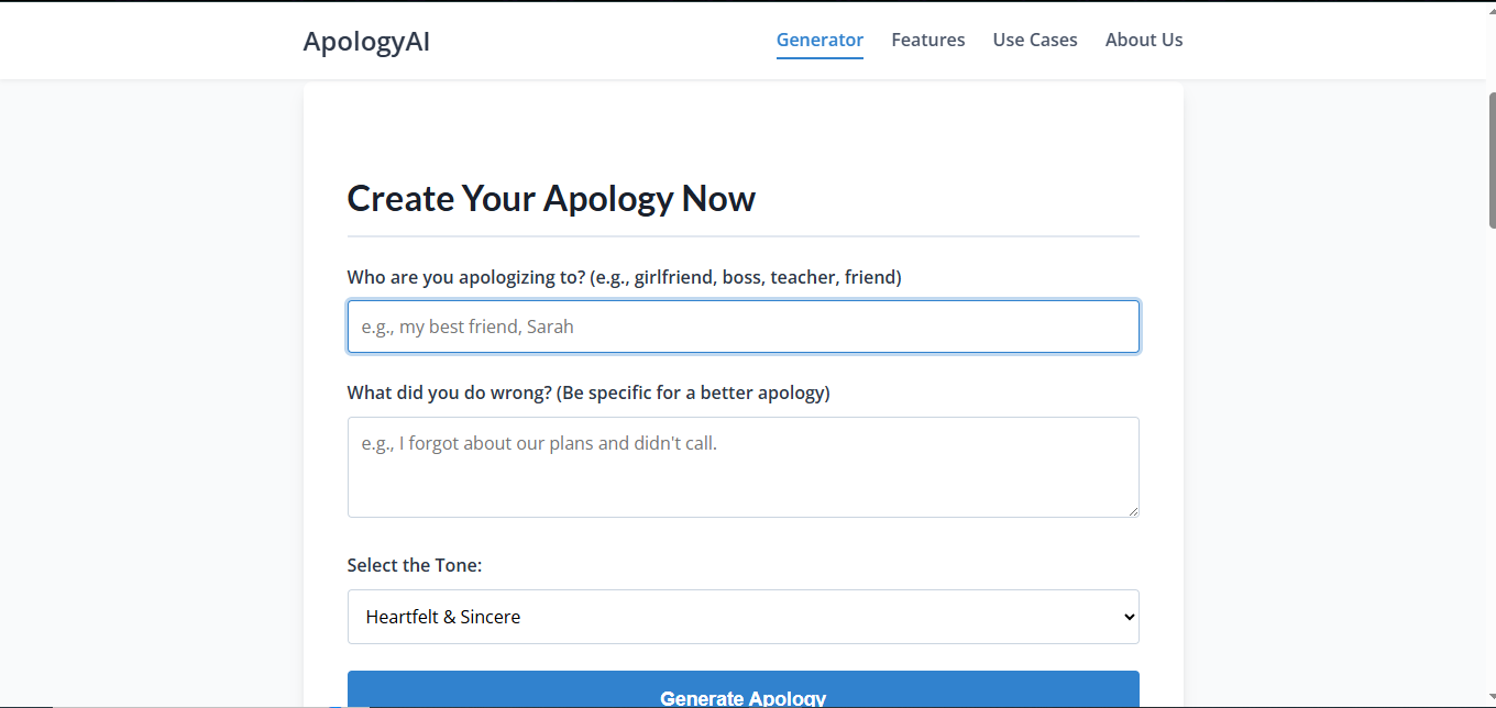 AI Apology Generator Screenshot